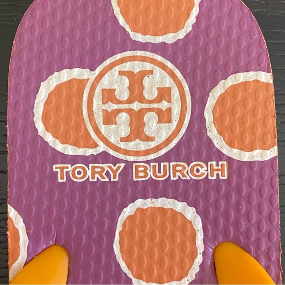 Tory Burch Womens 9 Designer Flip Flop Sandals Orange Polka Dot Thong Shoes - Picture 3 of 6